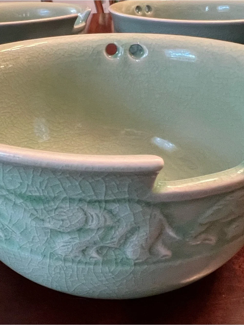 Celadon Ceramic Noodle Bowls with Chopstick Rest - Soft Green Set